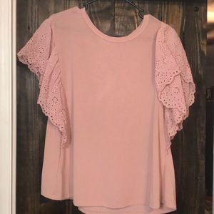 Blush flutter sleeve blouse
